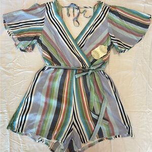 Striped, summery romper from Altard State, ties at the top of a low open back!